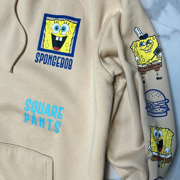 SpongeBob SquarePants Beige Hoodie | Men’s M | Nickelodeon Graphic Hoodie 🧽 - Picture 2 of 4